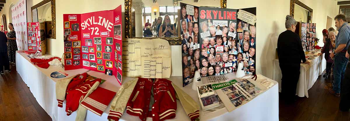 Display of memorabilia from Skyline Class of 72 at the 50 +2 Reunion.